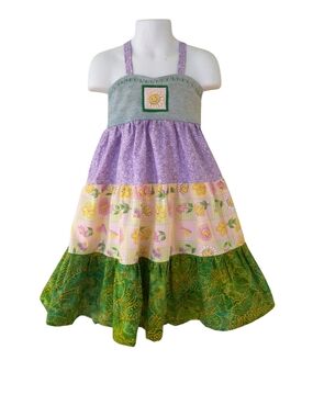 Girls' Floral Patchwork Sundress in Purple, Yellow & Green
